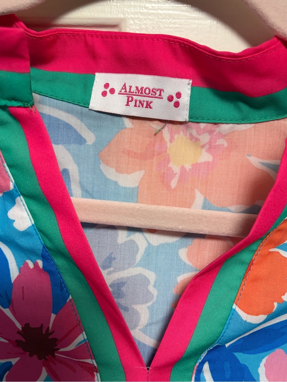 Almost Pink Floral Top with Pink & Orange Blooms - Picture 3 of 7